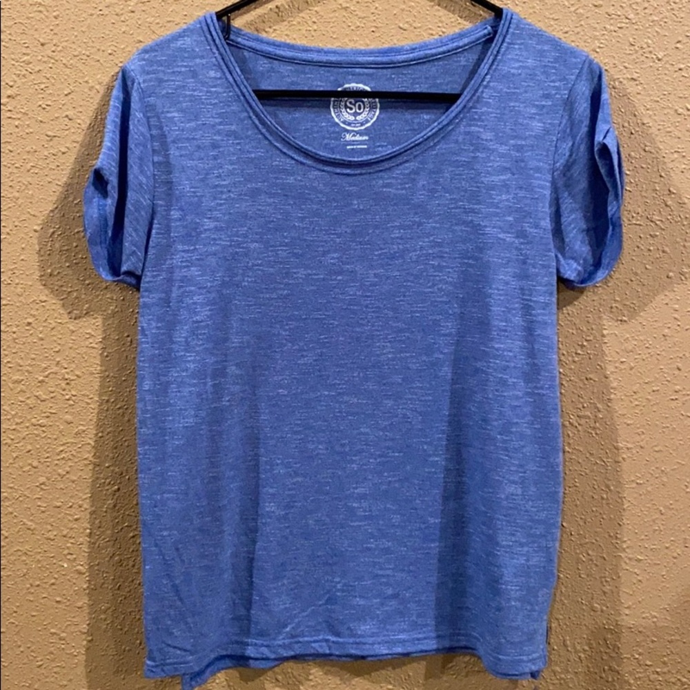 Blue shirt with sewn up sleeves